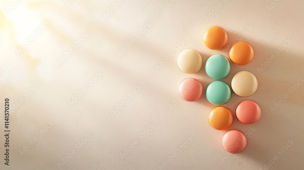 Poster colorful push pins seemingly floating in the air against a soft neutral gradient background the push