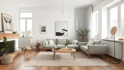 Modern living room with elegant decor and natural light