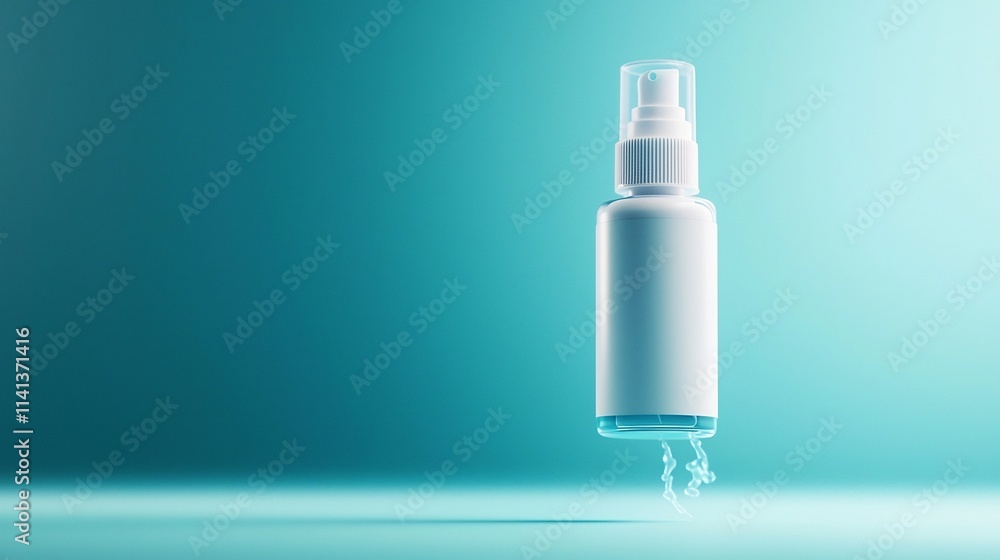 Poster a sleek and modern 3d rendering of a floating minimalist correction fluid bottle with a clean white 
