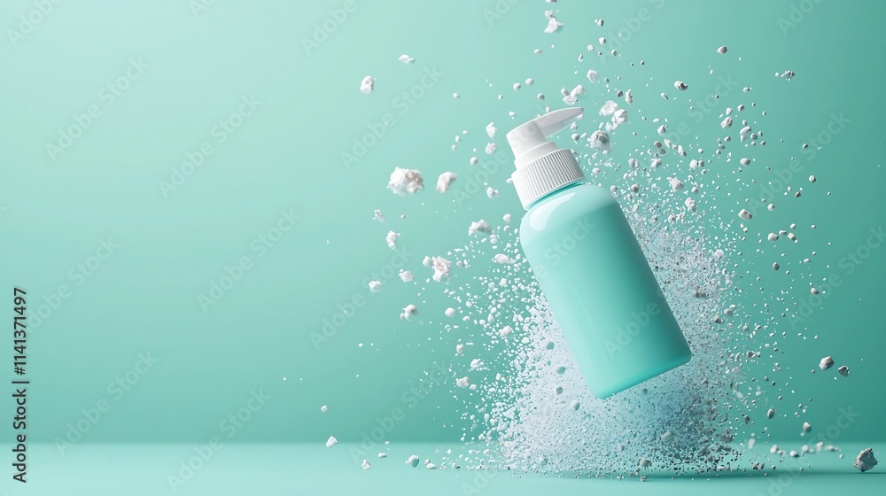Poster minimal and clean design of a floating bottle of correction fluid showcasing a simple and elegant of