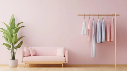 Stylish Wardrobe with Neatly Hung Clothes
