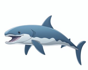 Cartoon Style Shark with Sharp Teeth Swimming in Ocean Water