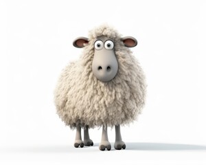 Fototapeta premium Cute cartoon sheep with fluffy wool and big expressive eyes