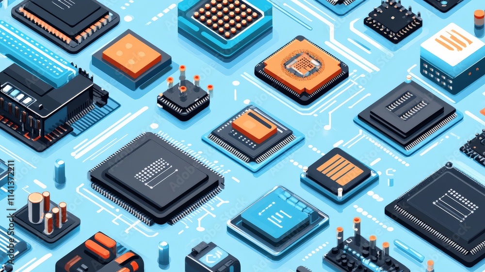 Poster artistic interpretation of computer chips in technology