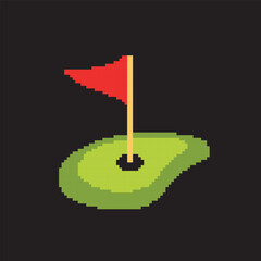 golf flag and goal pixel art, vector illustration on isolated background.