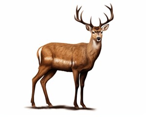 Obraz premium Realistic Illustration of a Male Deer with Antlers on White Background