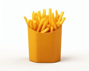 Freshly Cooked Golden French Fries in Bright Yellow Container
