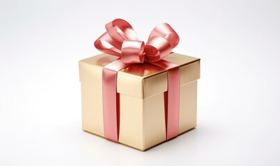 Obraz premium Elegant Golden Gift Box with Pink Ribbon on a Light Background