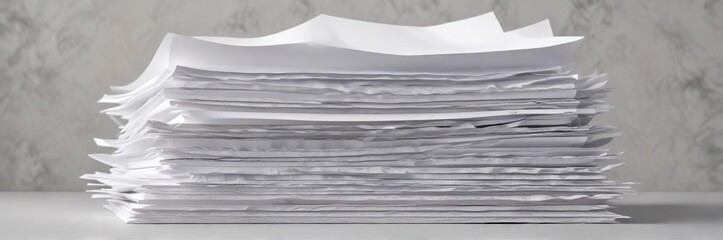 Obraz premium A group of blank white paper sheets stacked vertically on a light grey textured background , papersheet, document