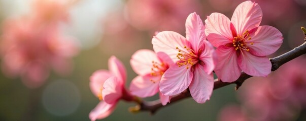 Fototapeta premium Apricot colored flowers blooming on a flowering tree, pink, blossom, petals