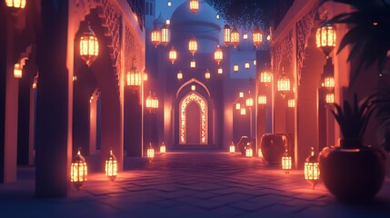 Fototapeta premium Illuminated Pathway Through Arabian Night Market