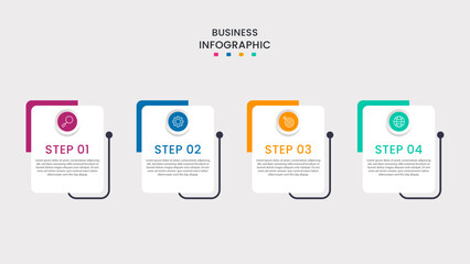 Business infographic template. 4-Step timeline journey. Process diagram, 4 options on white background, Info graph elements vector illustration.