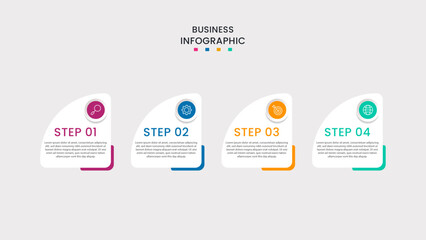 Business infographic template. 4-Step timeline journey. Process diagram, 4 options on white background, Info graph elements vector illustration.