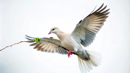 White Dove Perched on a Branch with Spread Wings