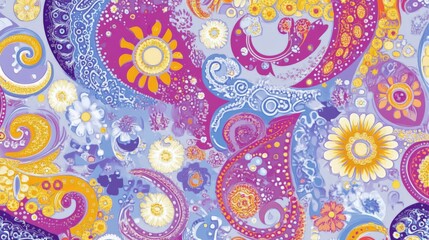 Bright Floral Paisley Pattern Design in Vector Style