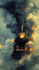 Fototapeta premium Fiery Steam Train: A Vintage Journey Through Time