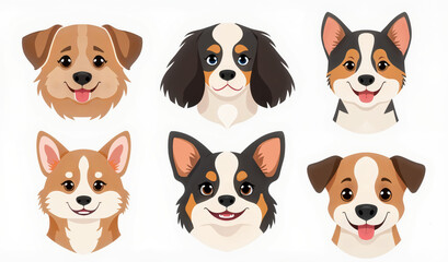 Fototapeta premium Cute Dog Illustrations Set Featuring Cartoon Puppy Faces with Various Breeds - Perfect for Pet-Themed Projects and Design Collections