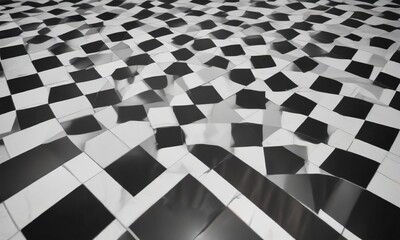 Classic black and white checkered floor tile pattern with a subtle sheen, minimalist, sleek