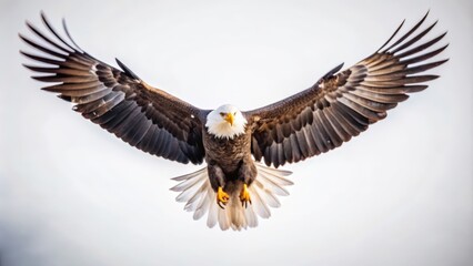 Fototapeta premium Bald Eagle Soaring with Wings Spread Wide Against a Cloudy Sky