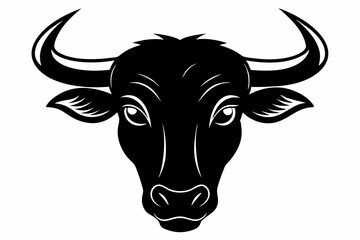 Bull head silhouette vector illustration and isolated on white background. Portrait of a horned bull, icon, logo. Cow head silhouette icon illustration
 