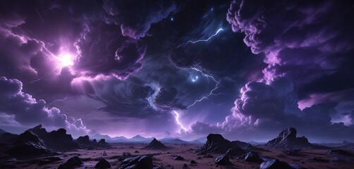 Naklejka premium Cosmic storm clouds with dark blue and black textures and vibrant purple colors , purple, galaxies