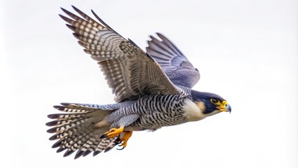 A Peregrine Falcon in Flight with Spread Wings and Focused Gaze