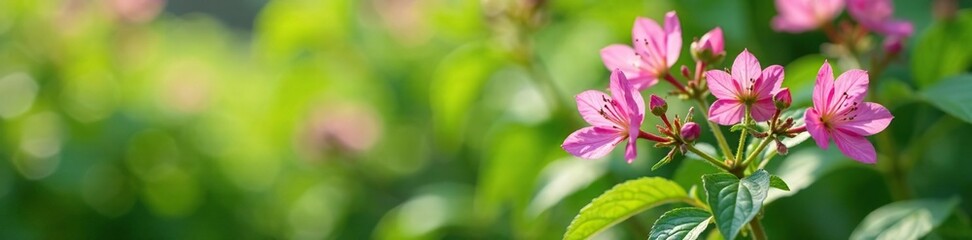 Obraz premium Delicate pink flowers of basil bloom in a lush summer garden, floral, basil flowers, garden decor