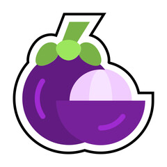 Flat Design Mangosteen Illustration &ndash; Tropical Purple Fruit Vector Icon