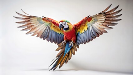 Obraz premium A Scarlet Macaw with Spread Wings Against a White Background