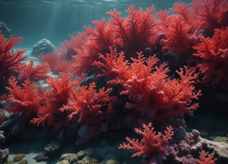 Dense thicket of red algae in a seawater environment, aquatic plants, seaweed