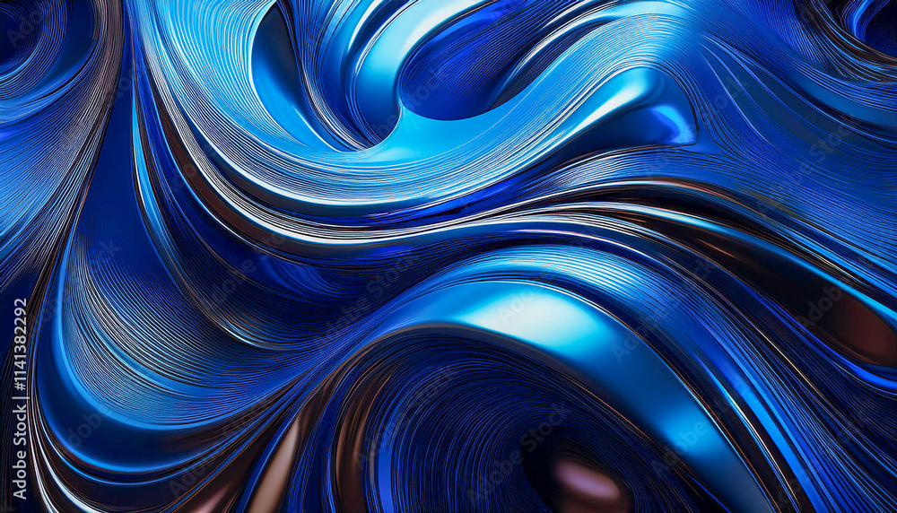 Aufkleber fluid shape abstract background and blue metallic reflections.generative ai