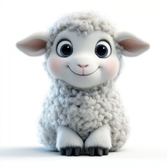 Adorable cartoon lamb sitting, isolated on white background.