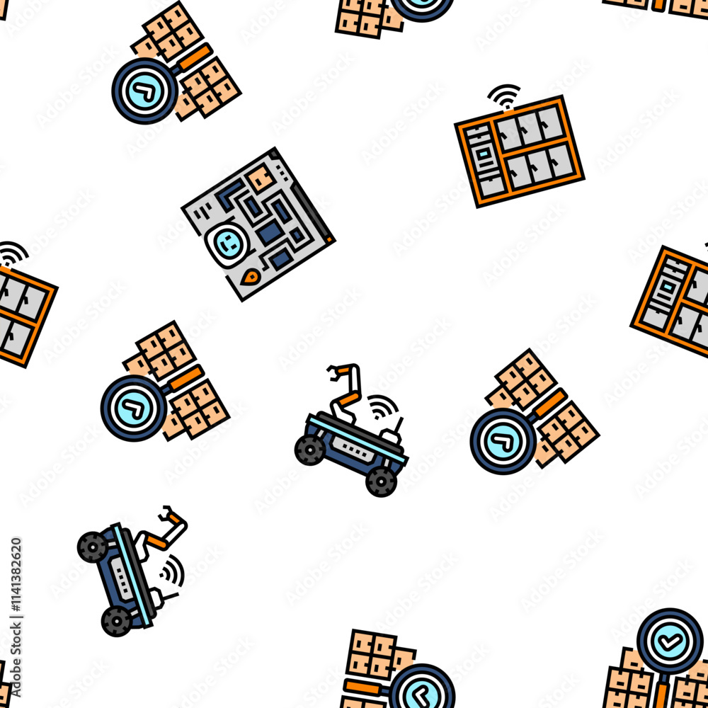 Poster delivery autonomous robot vector seamless pattern thin line illustration