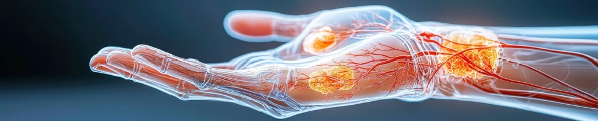 Detailed anatomy of the hand showing nerves and small muscles