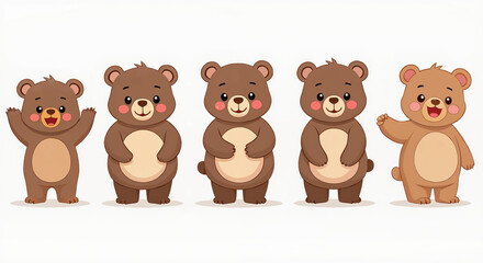 Fototapeta premium Cute Cartoon Bear Illustration Set with Adorable Expressions Perfect for Children's Decor and Storybooks