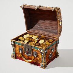 Open treasure chest with golden coins and jewels.