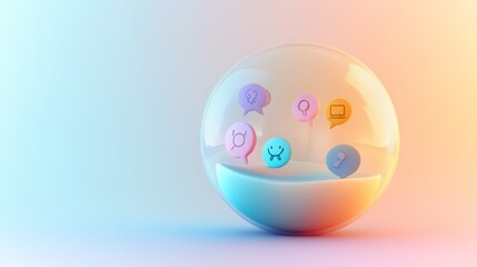 Obraz premium Clear orb holding social media icons, gradient background.