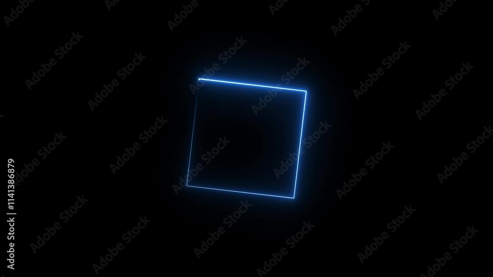 Poster neon line frame animation. abstract moving neon square, rectangle frame animation on black backgroun
