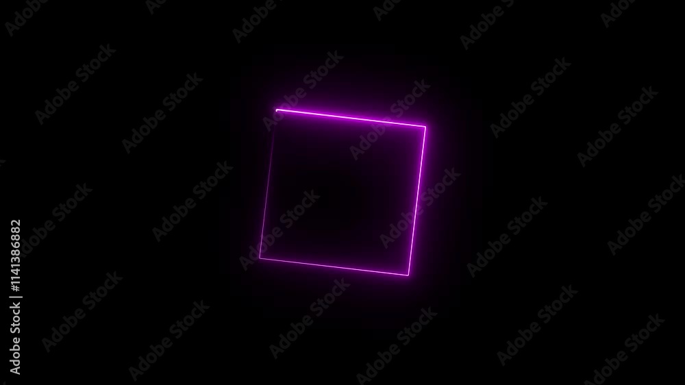 Poster neon line frame animation. abstract moving neon square, rectangle frame animation on black backgroun