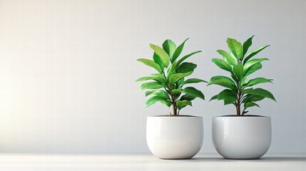 Obraz premium Minimalist Green Plants on White Background Desktop Scene Natural Decor Indoor Environment Serene Viewpoint