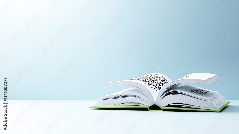 Poster An open book with illustrations on a minimalistic background.