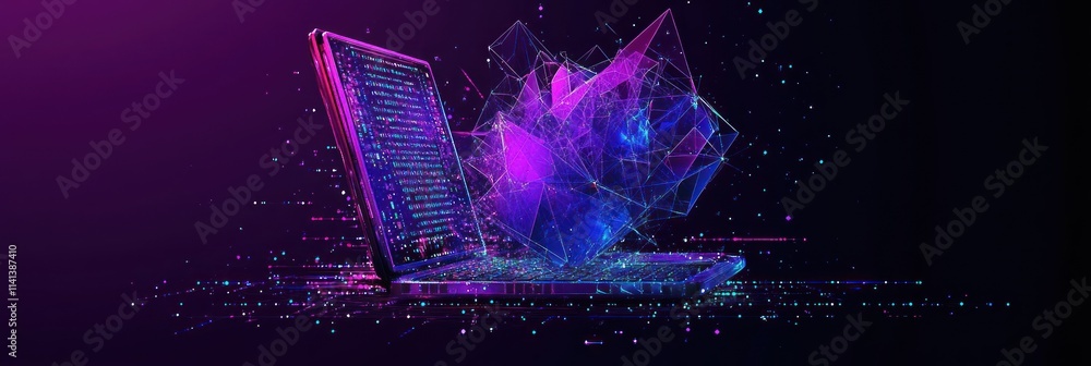 Aufkleber laptop data explosion with code and abstract design.