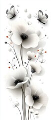 Elegant White Poppies and Butterflies
