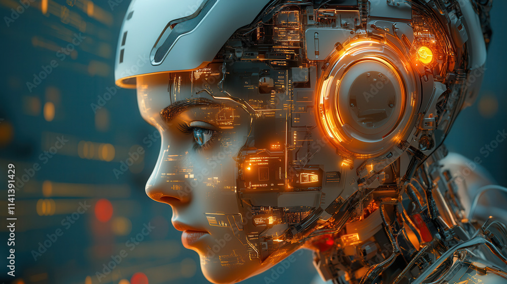 Aufkleber futuristic ai powered robot with glowing circuits and intricate details