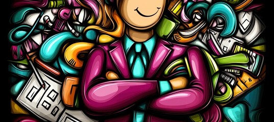 Business cartoon with colorful doodle.