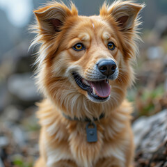 Golden Retriever Dog Portrait in Natural Setting, Perfect for Pet Lovers and Animal Enthusiasts, Capturing Joyful Expression and Fluffy Fur Detail