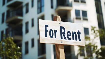 Obraz premium For rent sign displayed on a residential building, symbolizing opportunities for new beginnings and the dynamic nature of urban living