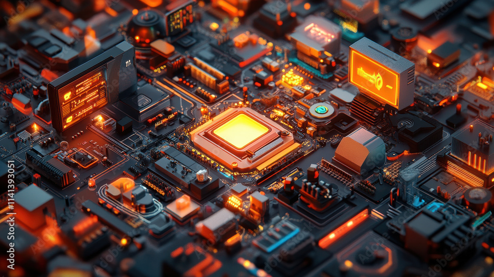 Aufkleber glowing digital circuit board with ai neural networks and vibrant colors