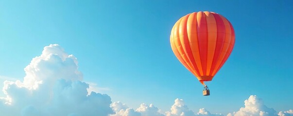 Fototapeta premium Balloon against a bright blue sky with fluffy white clouds, clear, sky