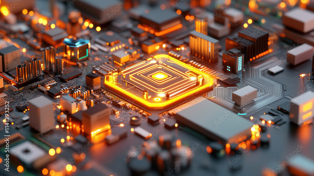 Poster glowing digital shield with ai neural patterns on circuit board. intricate design showcases technolo